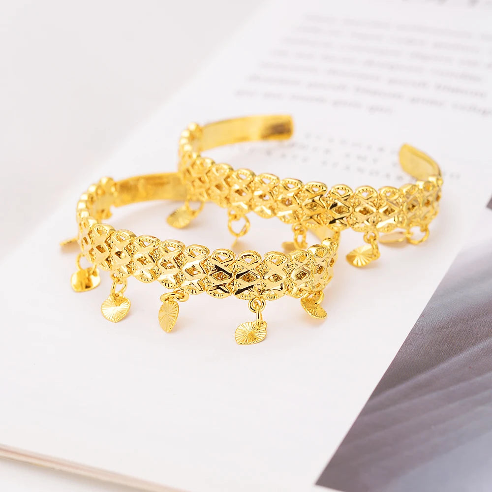 24K Gold Plated Kids Cute Heart Bangles Baby bracelets