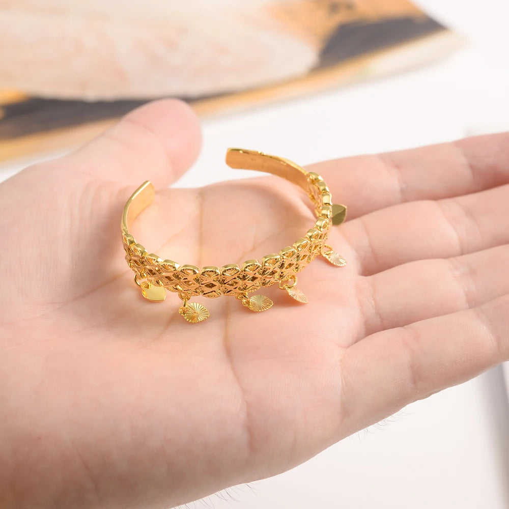 24K Gold Plated Kids Cute Heart Bangles Baby bracelets