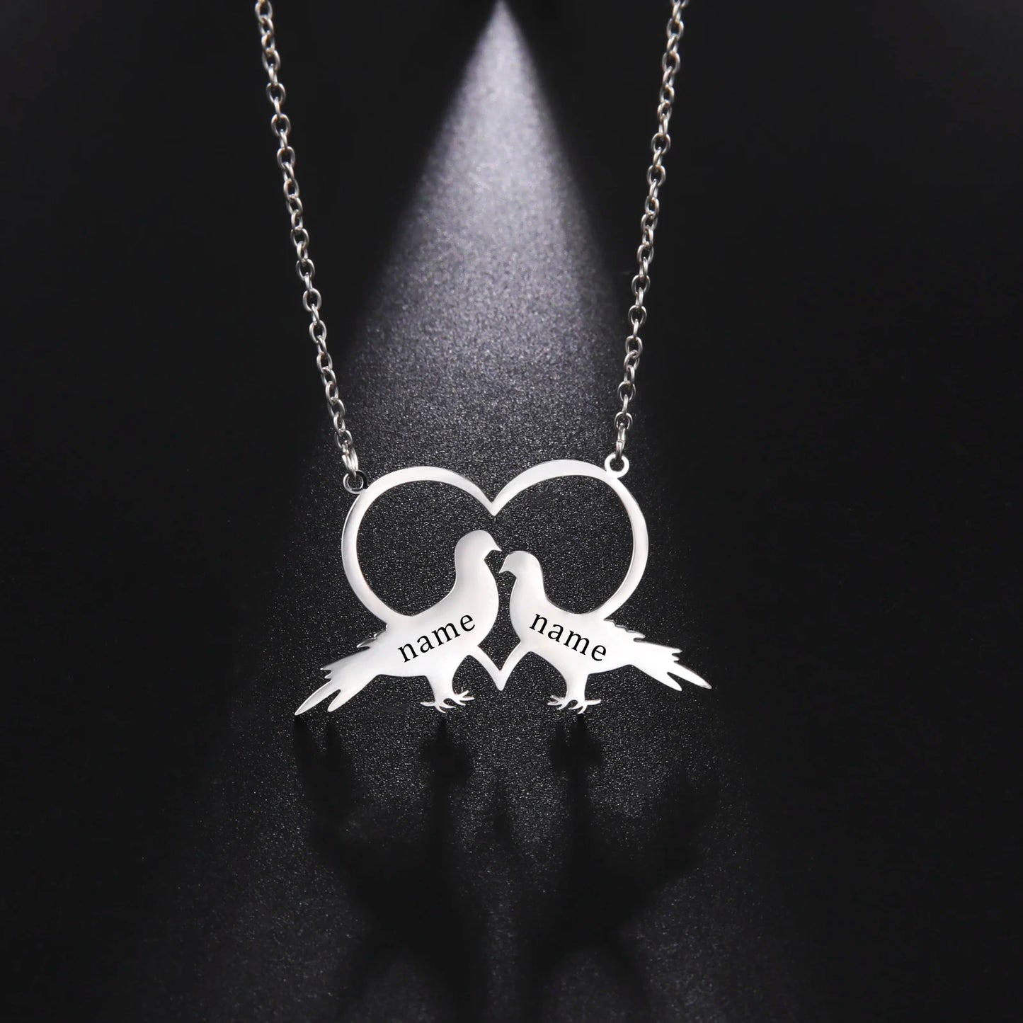 Couple Name Love Dove Bird Necklaces with Heart